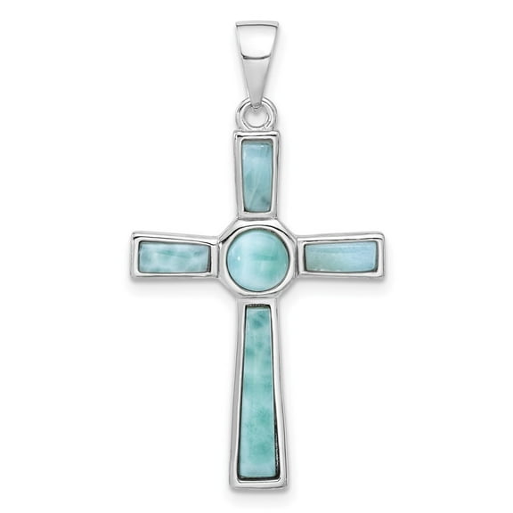 Auriga 925 Sterling Silver Rhodium-plated Larimar Cross Pendant for Women(L- 37.5mm, W- 20.4mm)
