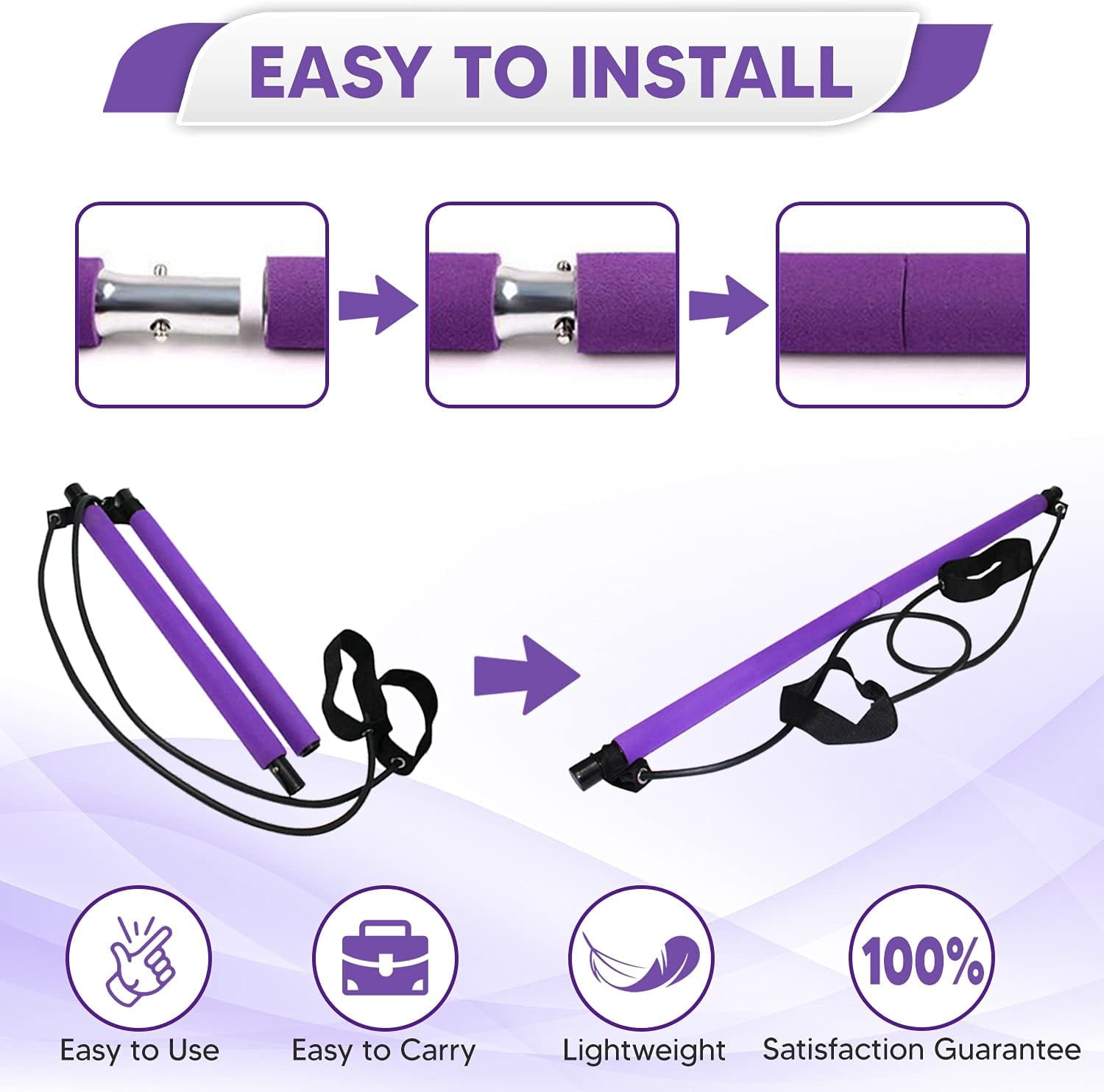 Portable Pilates Bar Fitness Exercise Stick Yoga Booty Leg Exercise Band Resistance Band Workout Resistance Bands Loop Set