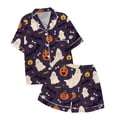 thumbnail image 4 of Purple Women's Skull Print 2 Piece Pajama Set Satin Ghost Pumpkin Print 2026 Matching Lounge Funny Cute Fall Short Sleeve Satin Silk S, 4 of 4