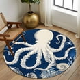 thumbnail image 2 of Round Rugs 5Ft, Beige Octopus Coastal Round Area Rug Washable Indoor Throw Carpet, Navy Blue Nautical Ocean Coral Soft Non Slip Circle Rug for Cabinet Bathroom Home Decor Aesthetic, 2 of 8