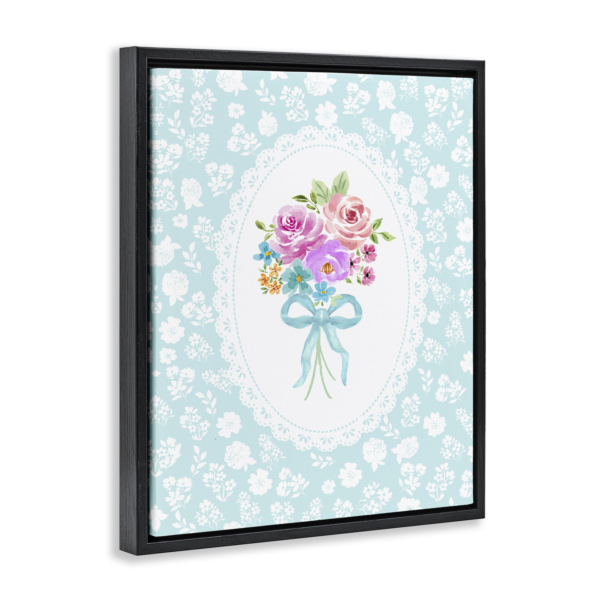 Stupell Industries Aqua Feminine Bouquet Black Framed Floater Canvas Wall Art, design by Corinne Haig
