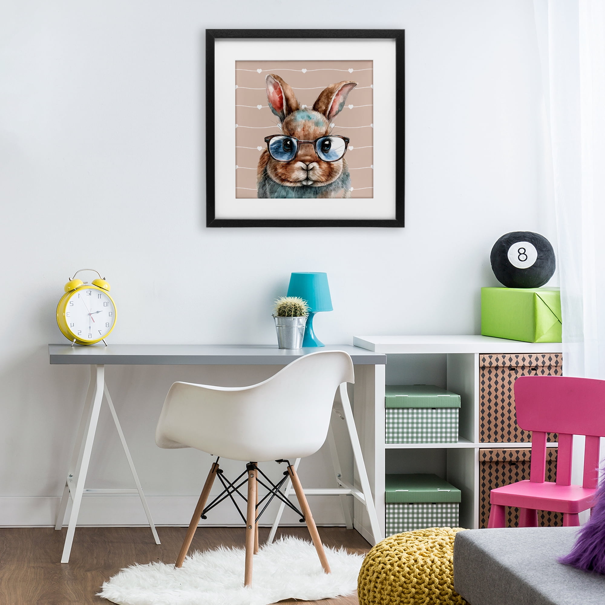 Stupell Industries Buster Rabbit with Specs Black Framed Print Under Glass, design by Yvonne Coleman Burney