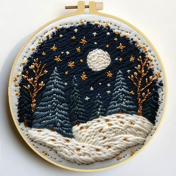 Punch Needle Kits Stars Sky and Moon Night Scenery Embroidery Starter Set with Hoop Easy for Beginners DIY Stress Relief Handmade Craft Hobby and Home Decor 20x20cm-3