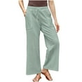 thumbnail image 2 of SELONE Green Wide Leg Pants for Women Plus Size Lounge Pants Cotton Linen Wide Leg Cropped Trouser Loose Casual Long Beach Pants Drawstring Solid Lightweight 5XL Tall Breathable Summer Clothes, 2 of 6
