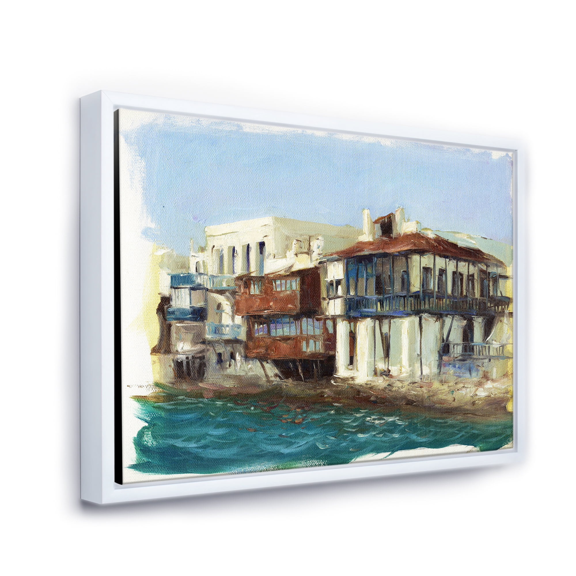 Designart 'Impression Old Houses On The Island of Mykonos Greece' Nautical & Coastal Framed Canvas Wall Art Print