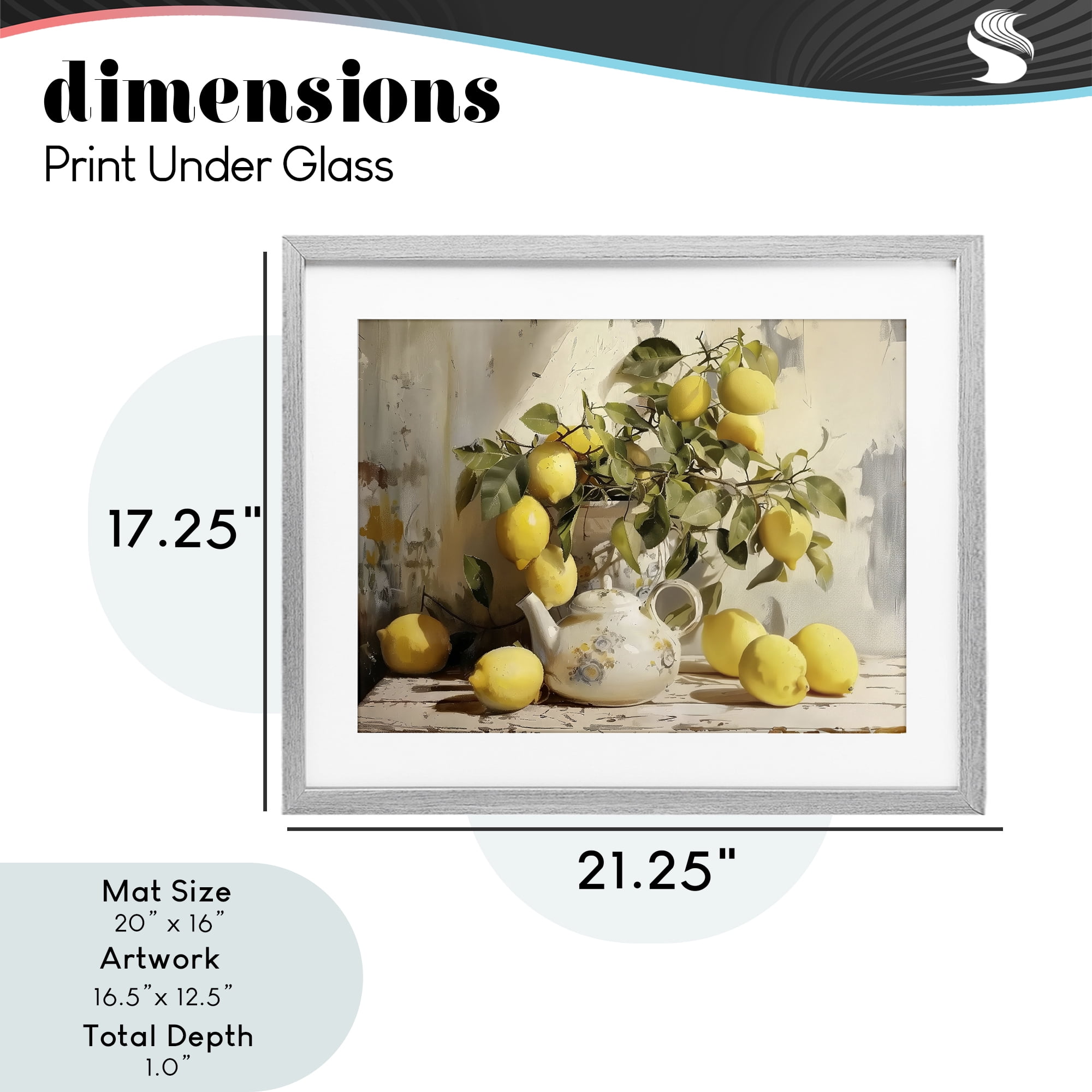 Stupell Industries Lemon Still Life with Teapot Gray Framed Print Under Glass, design by LSR Design Studio