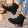 thumbnail image 4 of Mostsola Suede Combat Boots Womens Lug Sole Lace up Low Heel Ankle Boots Retro Round Toe Booties, 4 of 7