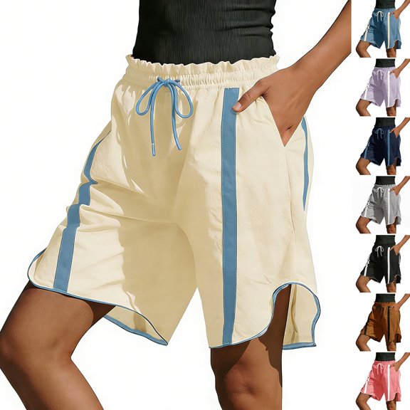 Delayuji Womens Shorts Casual Wide Leg Short Elastic Waist Workout Knee Length Short Running Athletic Yoga Shorts Sport Wear