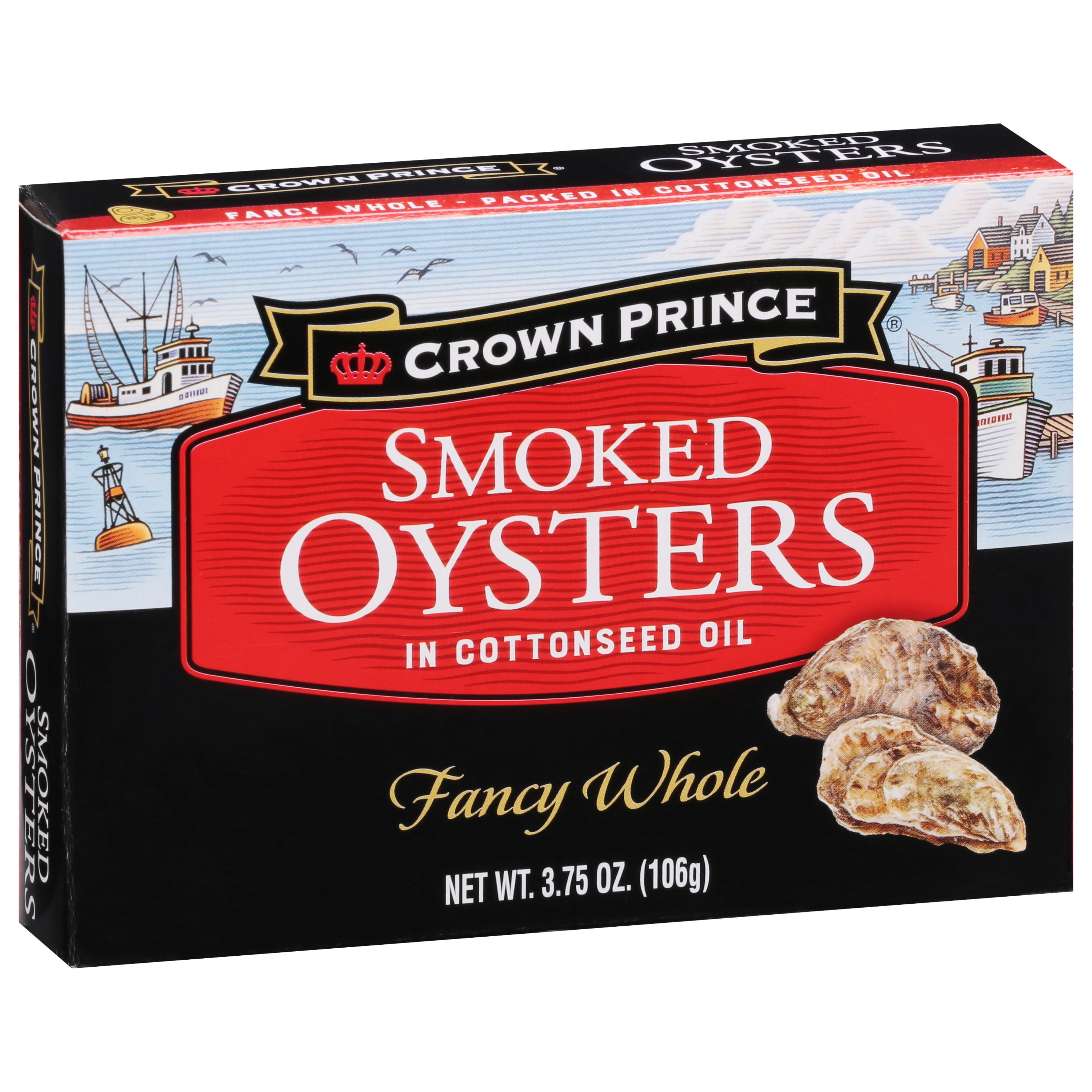 (12 pack) Crown Prince Fancy Whole Smoked Oysters in Cottonseed Oil, 3.75 oz Can