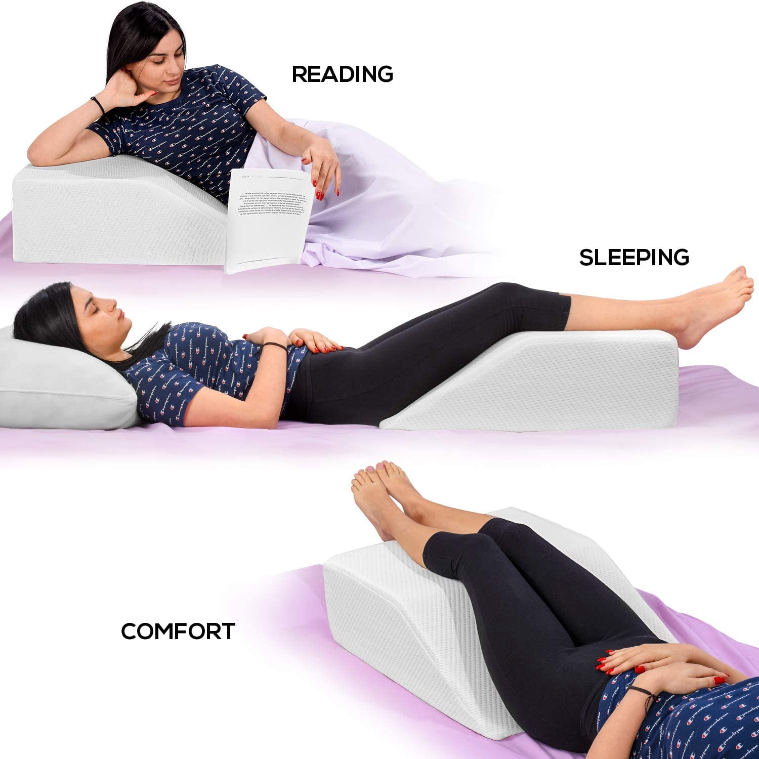 Ebung Leg Elevation Memory Foam Pillow | Elevating High Density Foam Wedge with Washable Cover | 24" (L) x 21" (W) x 8" (H)