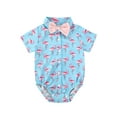 thumbnail image 1 of Kiapeise Baby Boys Cartoon Print Romper Short Sleeve Button + Gentleman  Bowtie, 1 of 10