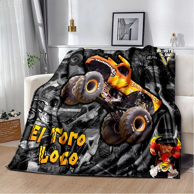 Manta de franela de dibujos animados para niños, manta cálida y súper suave para cama de viaje, sofá, cama, regalos, Monster Truck