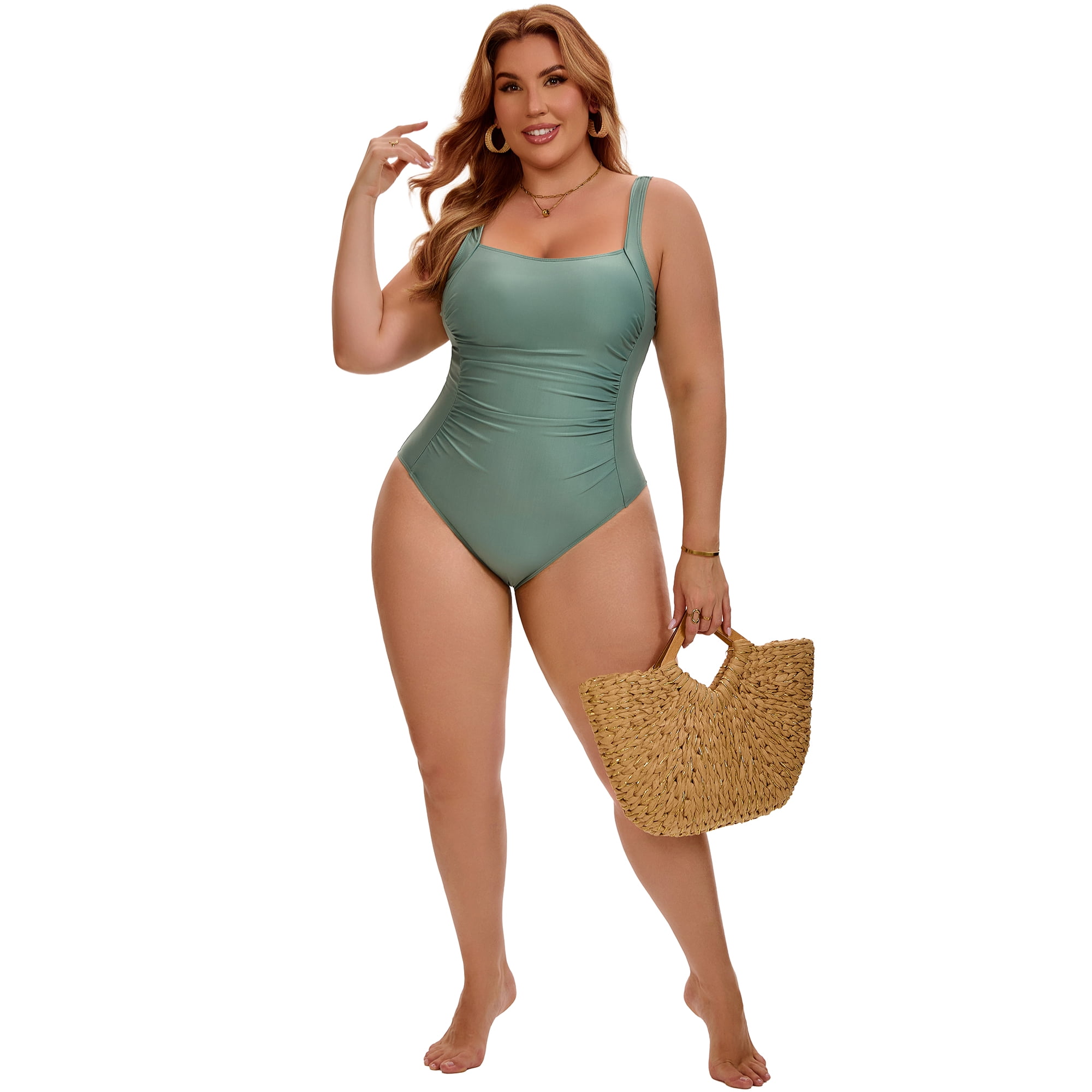 DARING DIVA Women's Plus 1 Piece Push Up Tummy Control Swimsuit 2X Green
