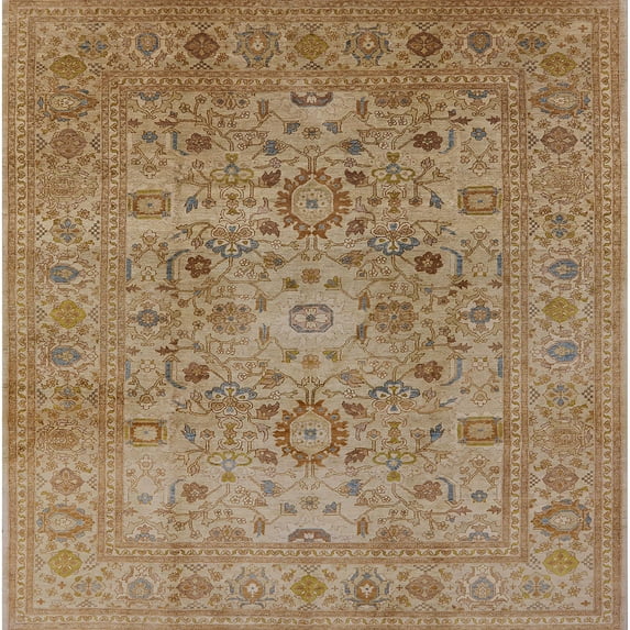 Ahgly Company Indoor Square Mid-Century Modern Light Brown Oriental Area Rugs, 7' Square