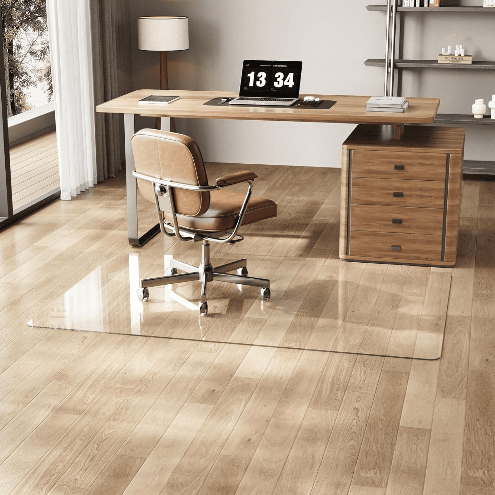 AUROMIR 46"x55" Tempered Glass Office Chair Mat for Carpeted or Hardwood Floors,Clear