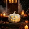 thumbnail image 2 of Tryvkinvive White Distressed Jack O Lantern LED Light 6.7",Light Up Pumpkin Decor,Halloween Decoration for Porch Steps Desktop Indoor Outdoor, 2 of 7