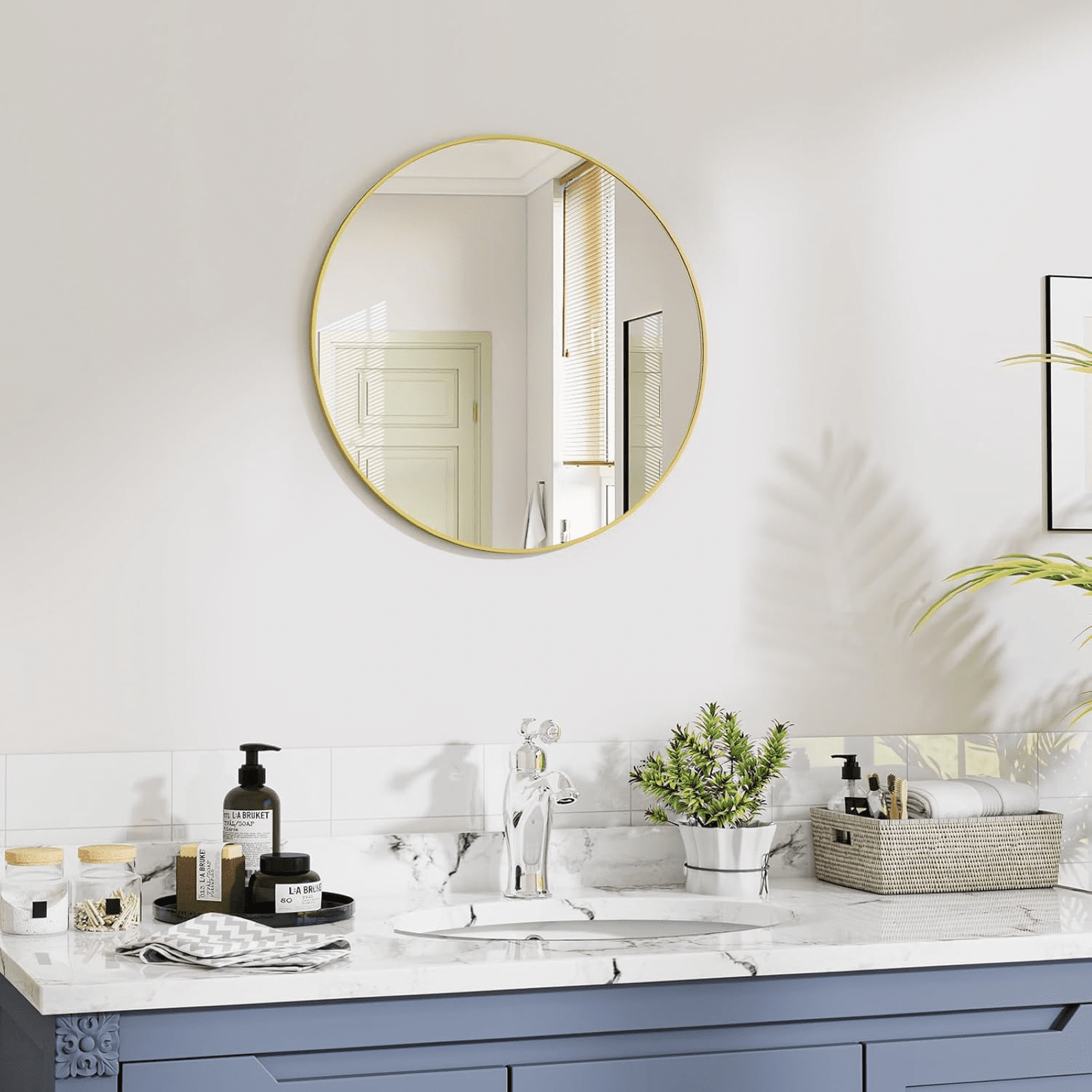 AUROMIR 20" Round Wall Mirror Bathroom Vanity Mirror Aluminum Alloy Frame,Glod