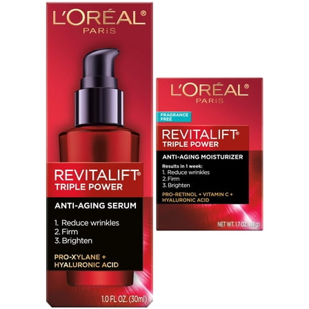 L’Oréal Paris Revitalift Triple Power Serum & Moisturizer Bundle – Anti-Aging, Wrinkle-Reducing Face Care