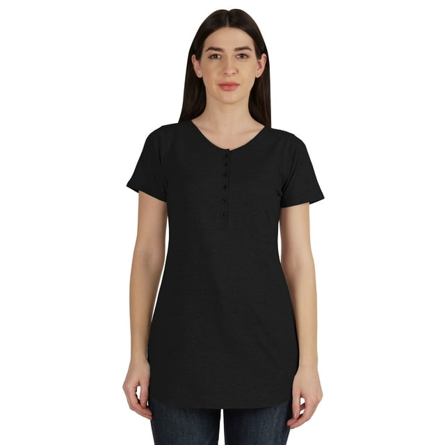Inkmeso Womens Short Sleeve Button Tunic Top Cotton Tee Long Length Tshirt For Leggings