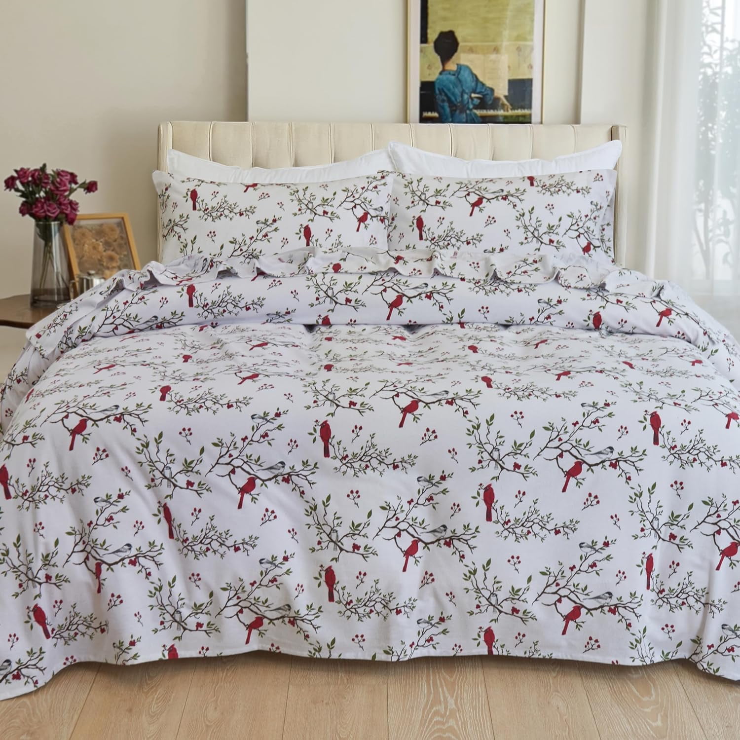 Elegant Comfort Soft 4-Piece Cotton Flannel Sheet Set -Deep Pocket Fitted Sheet, Flannel Sheets - Cali King, Cardinal