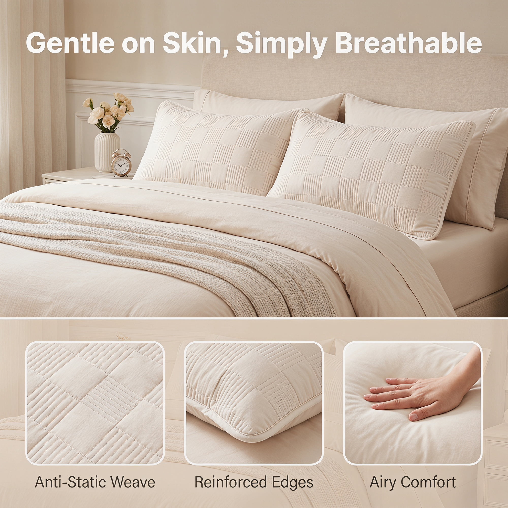 Unique Bargains Comfortable Pillow Protector, 2-pack, Polyester Quilted for Home Beige