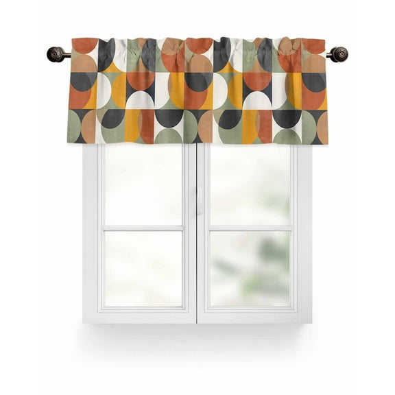 Mid-century Modern Kitchen Valances for Windows Vintage Color Abstract Geometric Pattern Valance Curtains  for Kitchen /Living Room/Bedroom/ Bathroom Decor, 54"x18 " ,Rod Pocket 1 Panel,