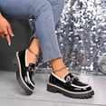 thumbnail image 4 of Vibrex Womens Chunky Loafers Women's Patent Leather Loafers Gold Buckle White Platform Sole Slip On Comfort Shoes Women's Shoes,Size:9, 4 of 9