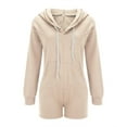 thumbnail image 4 of RYKJLWY Womens Rompers Fashion Solid Color Shorts Playsuits Women Autumn New Hooded Pockets Long Sleeves Loose High Street Sport Sweatshirts Jumpsuits Cute Summer Outfits for Women(Beige,XL), 4 of 5
