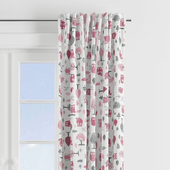 Bacati - Owls Pink/Grey Girls Cotton Printed Curtain Panel