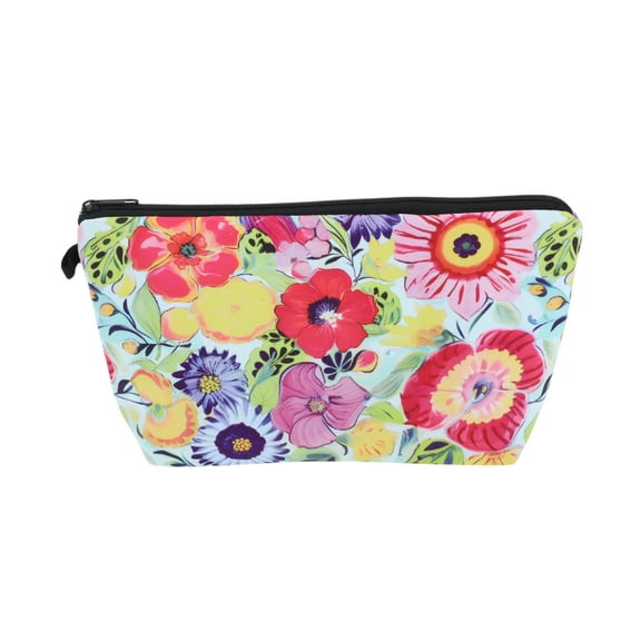 Unique Bargains 1 Pc Flowers Print Makeup Bag for Vacation Business Travel Blue Polyester