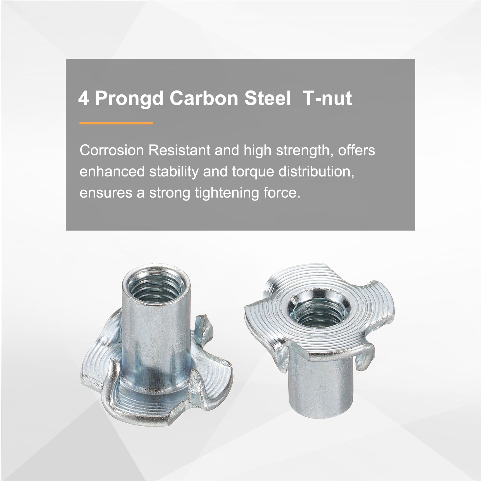M6x14mm T-Nuts 4 Pronged 0.69" x 0.55" Tee Nut Carbon Steel Fully Thread 100packs