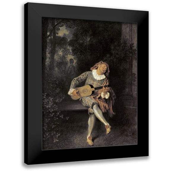 Watteau, Jean-Antoine 12x14 Black Modern Framed Museum Art Print Titled - Mezzetin