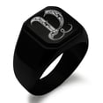 thumbnail image 1 of Stainless Steel Letter V Initial Royal Monogram Engraved Engraved Square Flat Top Biker Style Polished Signet Ring, 1 of 1