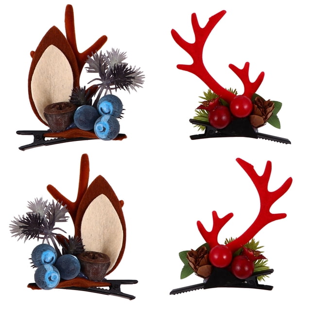 Minkissy 2 Pairs Reindeer Barrettes Hair Accessory Assorted Color Photography Props