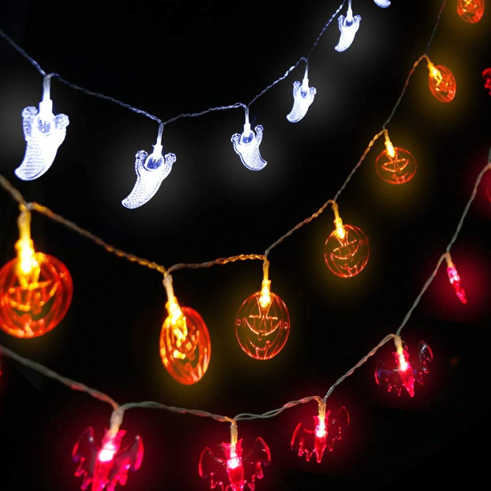 Halloween String Lights, 9.8 Ft 20 Ds Orange Pumpkins, Purple Bats
