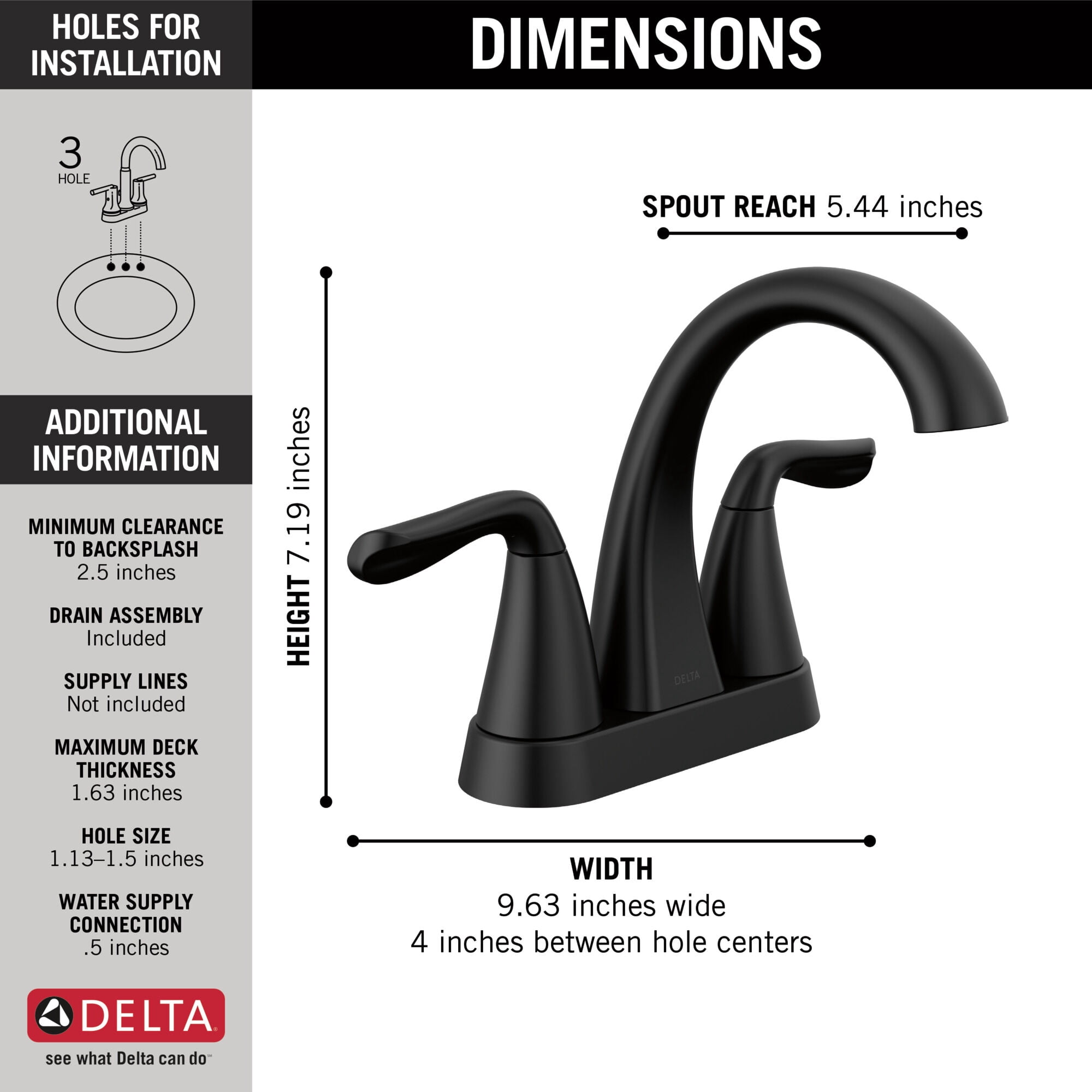 Delta Arvo Two-Handle Centerset Bathroom Faucet - 25840LF-BL - Matte Black