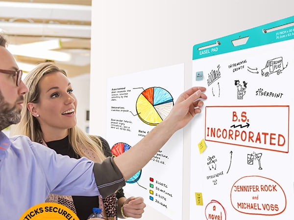 Sticky Easel Pad, 25 x 30 Inch, White, 30 Sheets/Pad, 6 Pads/Pack, Flip Chart Paper for Teachers,Large Self-Stick Easel Paper, Super Sticking Power & Bleed-Resistant