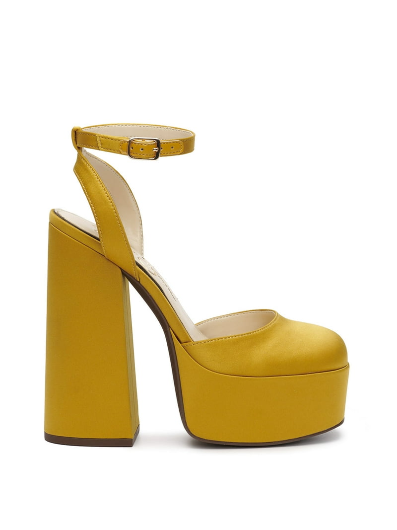 Jessica Simpson Skilla Yellow Mustard Satin Platform Pump