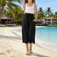 thumbnail image 5 of ZLBDYG Girls Linen Capri Pants Drawstring Straight Wide Leg Cropped Capris Trousers High Waisted Pants Summer Beach Vacation Clothes, 5 of 9