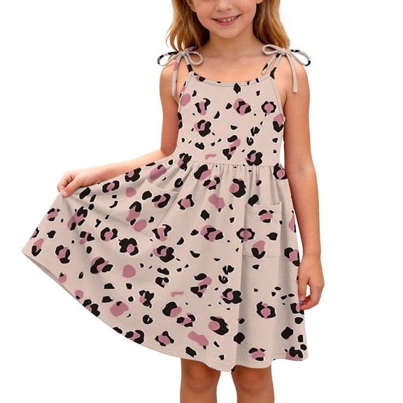 NAISIBABY Girls Flare Dress, Leopard Summer Casual Sleeveless Soft Flowy Kids Cute Swing Sundress Brown Size 10