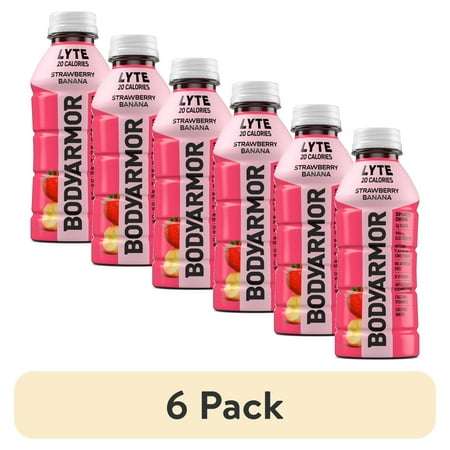 (6 pack) BODYARMOR Lyte Strawberry Banana Electrolyte Sports Drink Bottle, 16 fl oz
