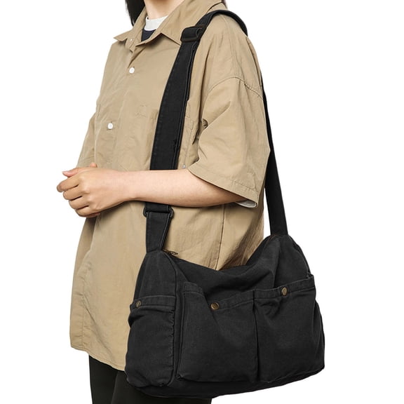 Women's Canvas Shoulder Bags Adjustable Strap Multi Pockets Large Capacity Crossbody Bag for All Season Daily Commute School Travel Shopping