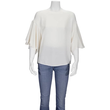 Valentino Ladies White Ruffle Sleeves Silk Blouse, Brand Size 38