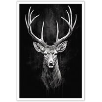 Vintage Deer Head Canvas Wal Elk Sticker Art Print Poster Animal Picture Grey And White Hunting Artwork Painting For Home Bedroom Dorm Wall Decor 8x12in Unframed