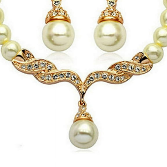 Ruanlalo Bridal Women Necklace Faux Pearl Rhinestone Charms Wedding Earrings Jewelry Set Gold