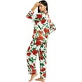 thumbnail image 3 of Womens Silk Satin Pajamas Set Sleepwear Loungewear,Classical Flower-red, 3 of 5
