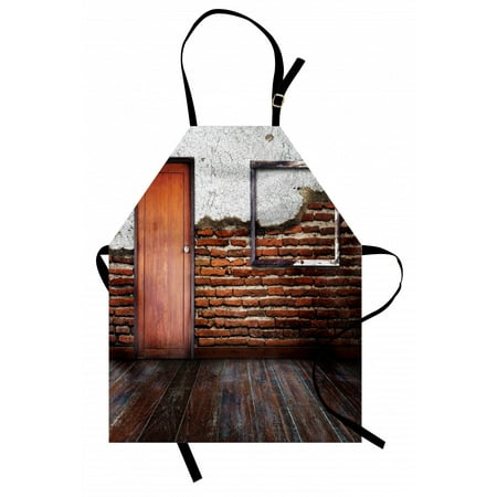 

Antique Apron Picture Frame on Damaged Brick Wall Aged Old Room Rustic Wooden Floor Unisex Kitchen Bib Apron with Adjustable Neck for Cooking Baking Gardening Dark Orange Brown White by Ambesonne