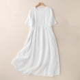 thumbnail image 2 of Homenesgenics Summer Dresses 2025 Solid Color Lace-up Organ Pleats Both Sides Loose Casual Half-sleeve Linen Dress Long Dress White XL, 2 of 9