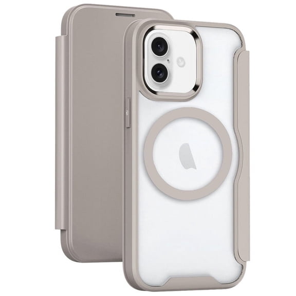 Havilah For iPhone 16 RFID Blocking Adsorption Flip Case for Apple 16 Compatible With Magsafe Leather iPhone 16 Case(Khaki)