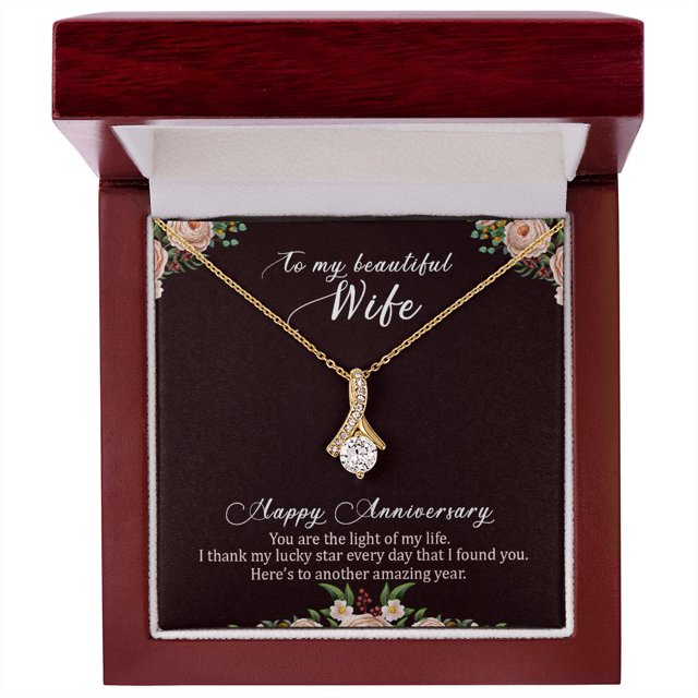 To My Wife Light of My Life Happy Anniversary Alluring Ribbon Necklace Message Card